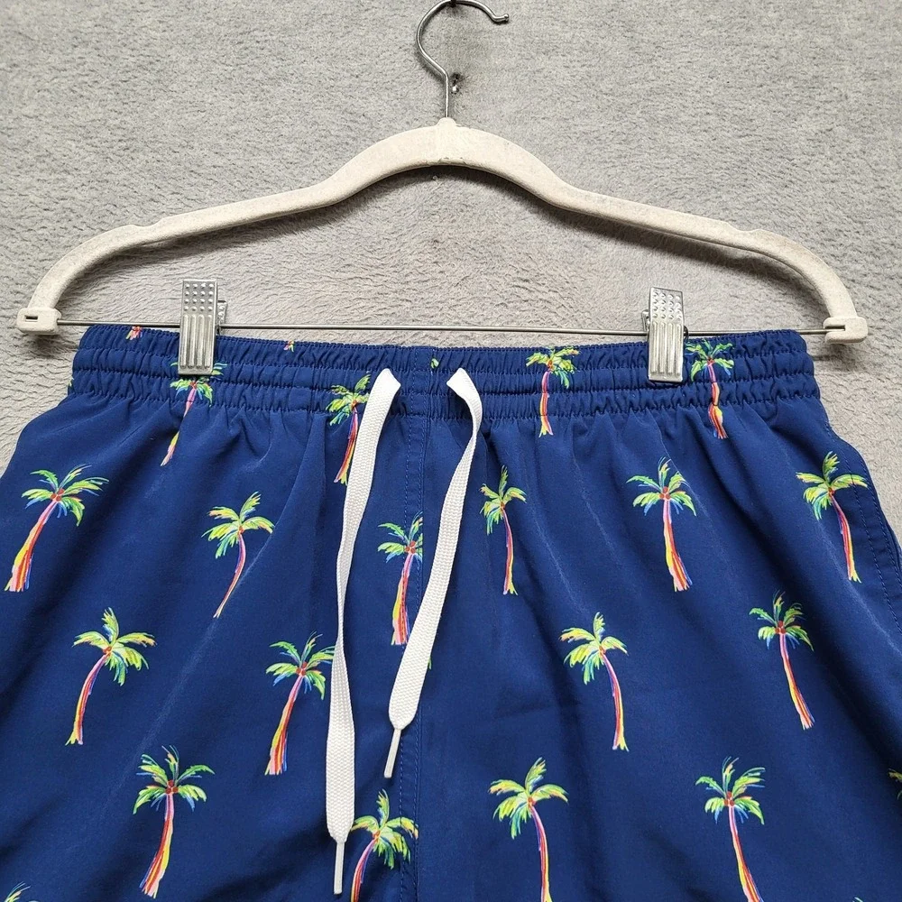Chubbies Men Swimwear M Navy Blue Swim Trunks Floral Palm‎ Trees Casual Logo 3